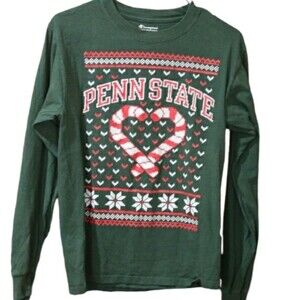 Champion Penn State Green Christmas Candy Cane  Long Sleeve Tshirt Small